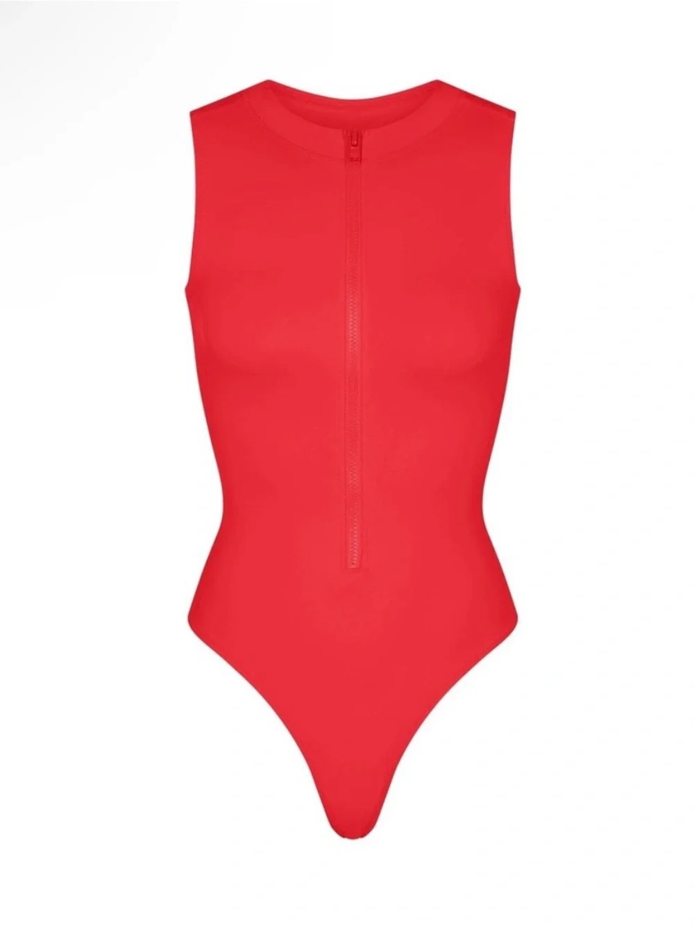 NWT SKIMS Recycled Swim Zip Front Sleeveless One Piece in Ruby XL